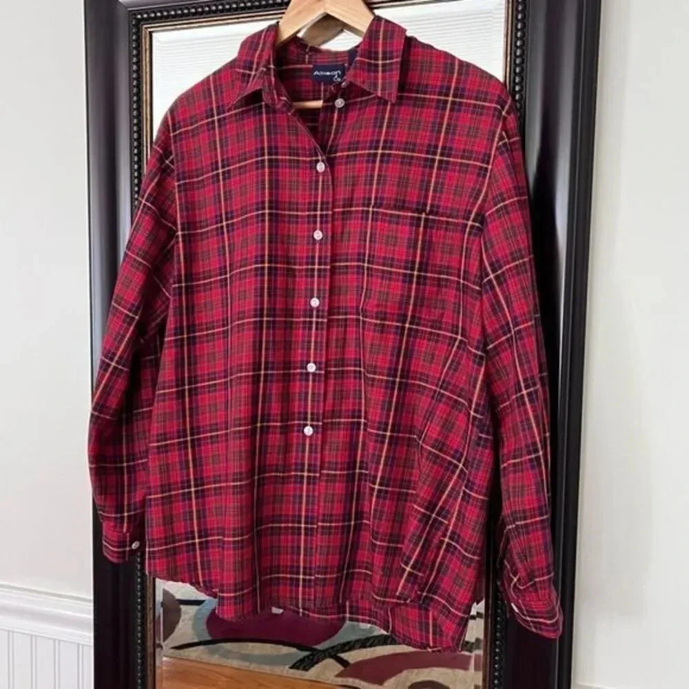 𝅺allison & Co Plaid Button Down Roll‎ Tab Shirt Size Medium